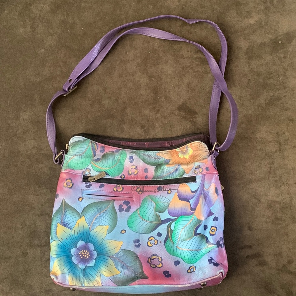 Hand painted, soft leather Anuschka bag.